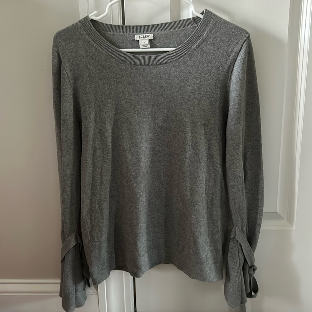 J Crew Gray Sweater with Tie Sleeves